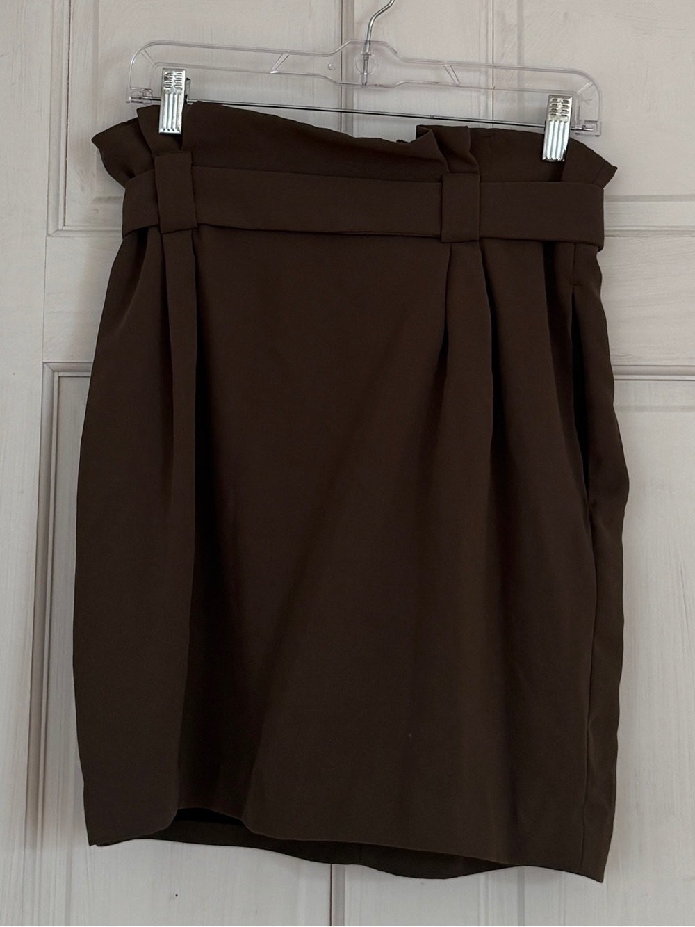 EXPRESS Women’s Dark Brown Paper Bag Belted Tie Waist Pencil Skirt Size 10